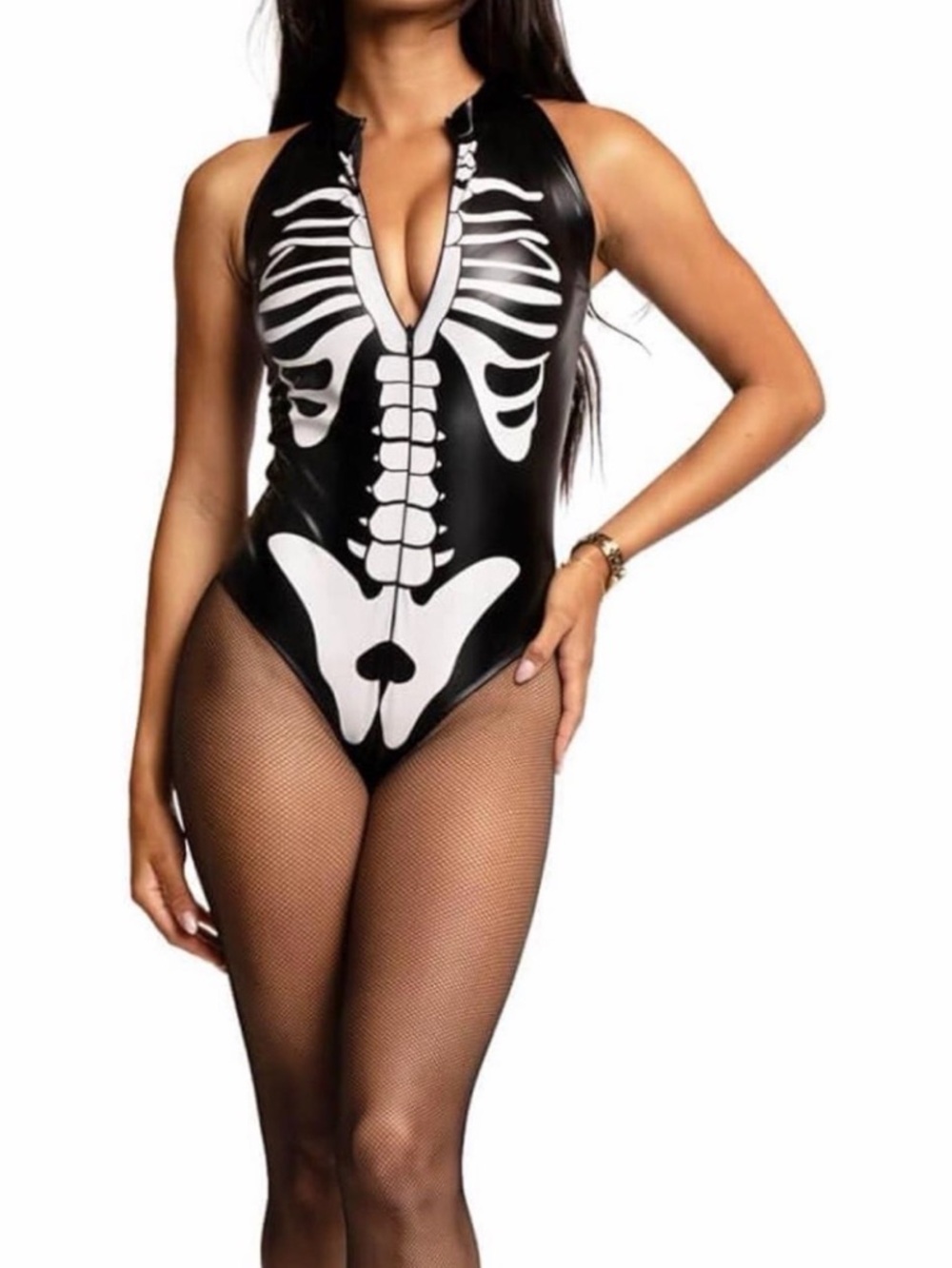 Tipsy Elves Black and White Skeleton Bodysuit Medium Costume